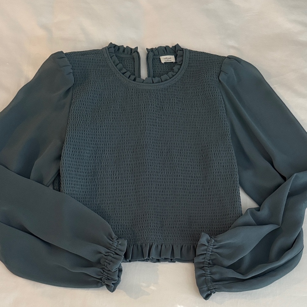 Aritzia Slate Blue Textured Blouse
